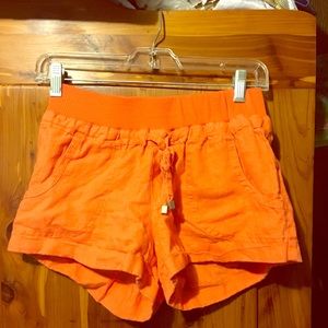 Orange linen shorts